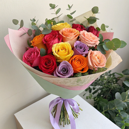 Ramo de Rosas Multicolor – Un Estallido de Color y Elegancia