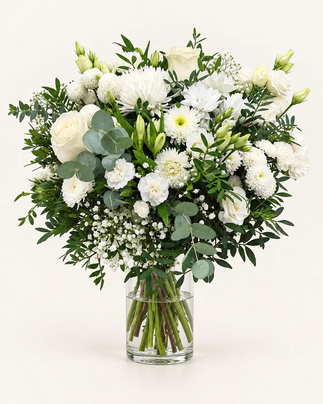 Ramo blanco FLP de flores blancas de temporada, con entrega a domicilio en Madrid - Flores La Paz