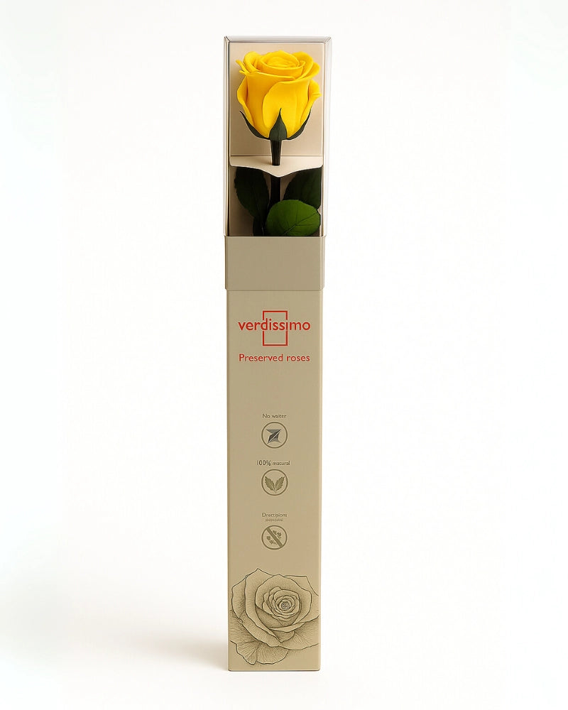 Rosa liofilizada amarilla preservada en caja decorativa – Flores La Paz